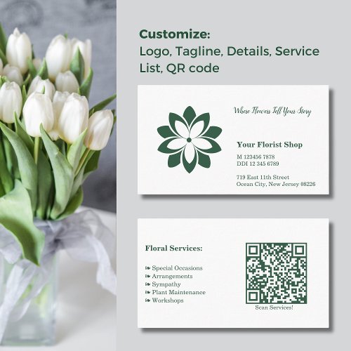Landscape White  Green Florist Shop Business Card