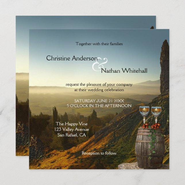 Landscape Wine Vineyard Winery Wedding Invitation (Front/Back)