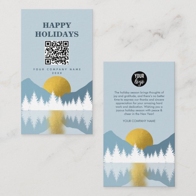 Landscape Winter Happy Holidays Business QR Code Business Card (Front/Back)