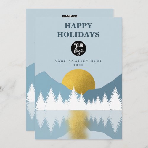 Landscape Winter Happy Holidays Business QR Code Holiday Card