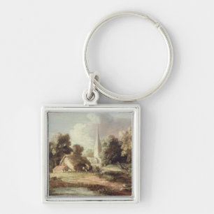 Landscape with a Church, Cottage, Villagers and An Keychain