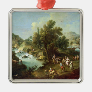 Landscape with a River and Dancing Peasants (oil o Metal Ornament