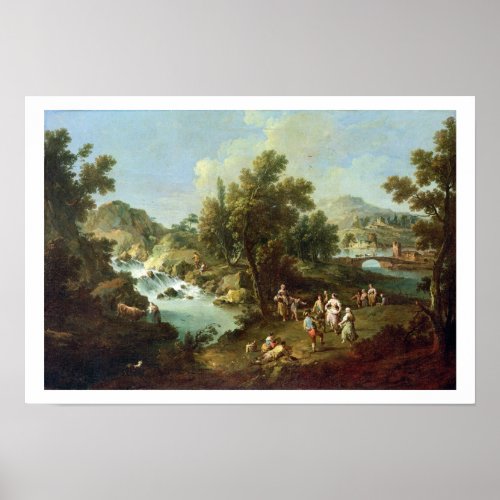Landscape with a River and Dancing Peasants oil o Poster