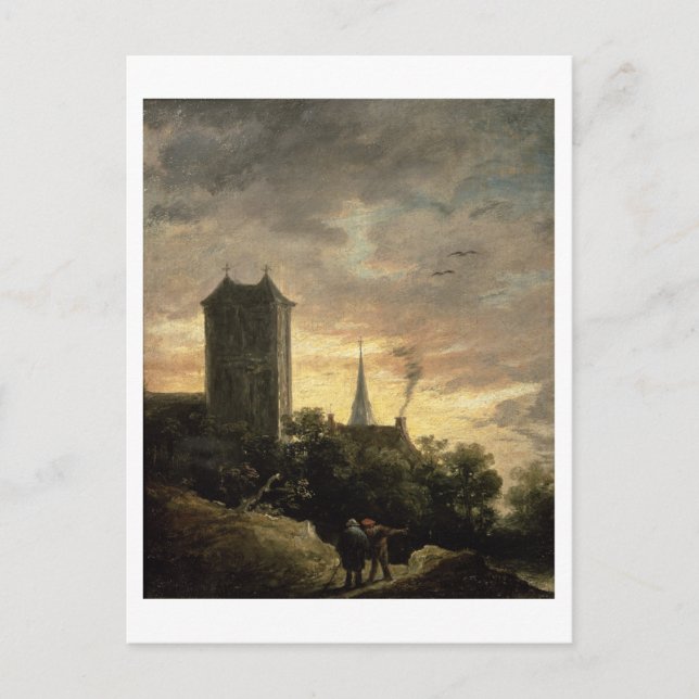 Landscape with a Tower (oil on canvas) Postcard (Front)