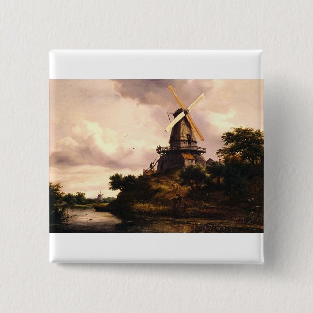 Landscape with a Windmill Art Button (Front)