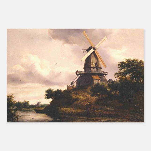 Landscape with a Windmill Art Wrapping Paper Sheets (Front)