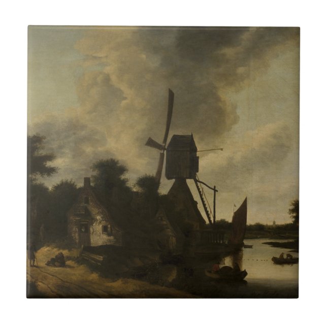 Landscape with a Windmill – Salomon Rombouts Ceramic Tile (Front)