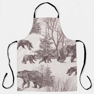 Landscape with bears, cubs, winter trees and fir t apron