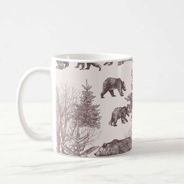 Landscape with bears, cubs, winter trees and fir t coffee mug (Left)