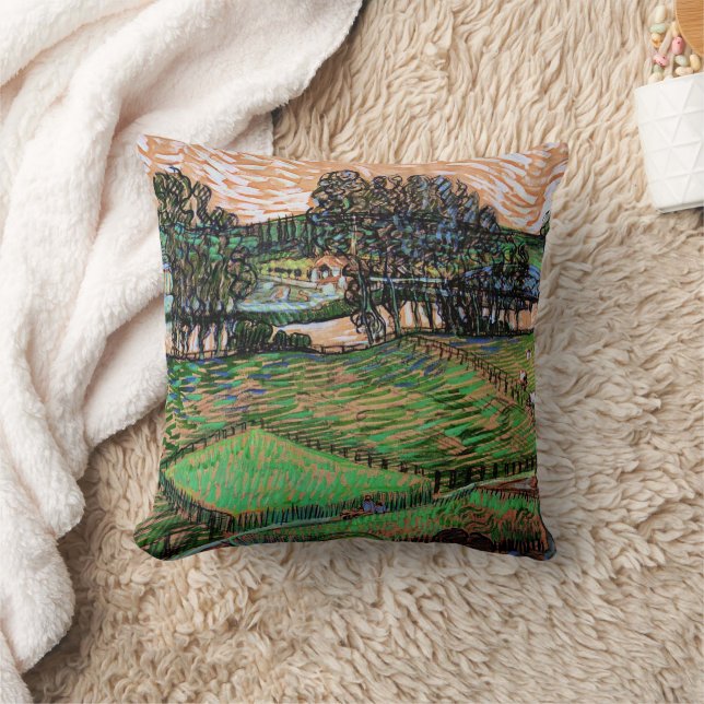 Landscape with Bridge Across the Oise Throw Pillow (Blanket)