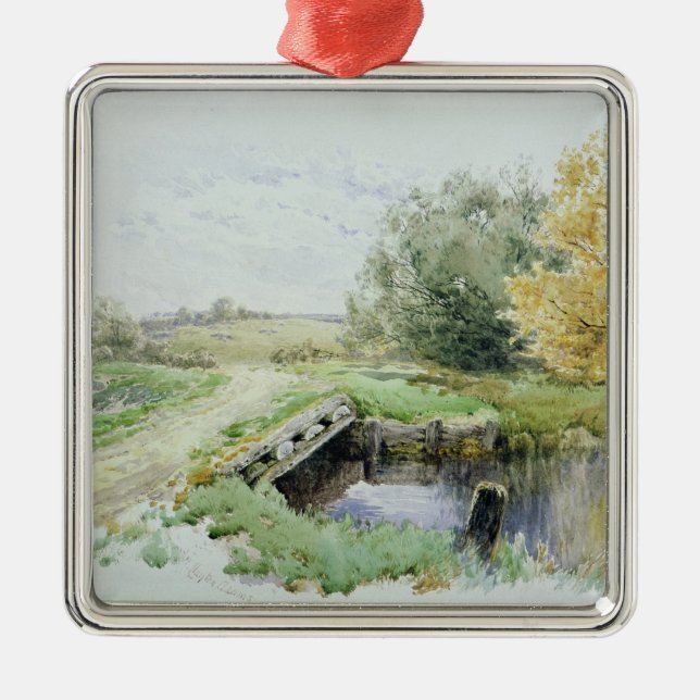 Landscape with bridge over a stream metal ornament (Front)