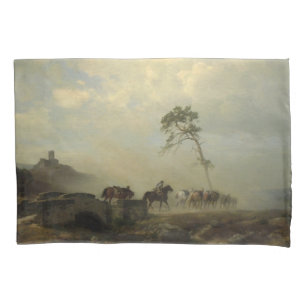Landscape with Castle Ruins and Horse Riders Pillow Case