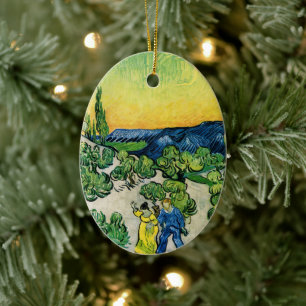 Landscape with Couple Walking by Vincent van Gogh Ceramic Ornament