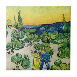 Landscape with Couple Walking by Vincent van Gogh Ceramic Tile