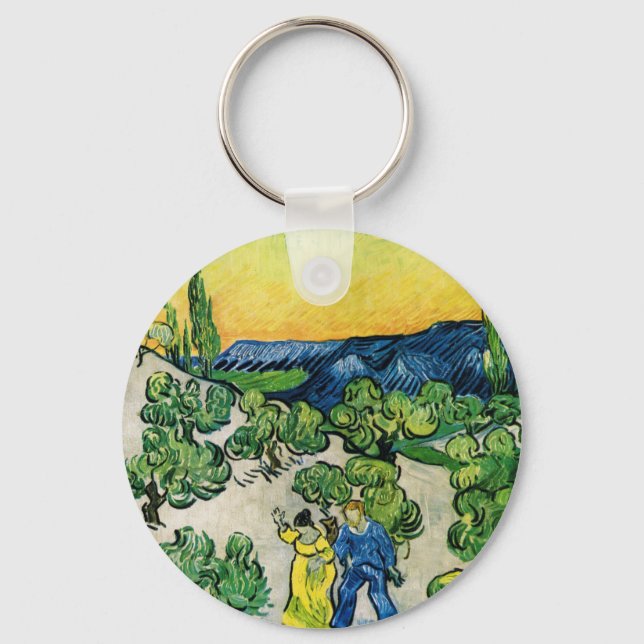 Landscape with Couple Walking by Vincent van Gogh Keychain (Front)