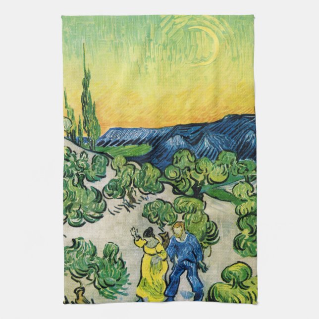 Landscape with Couple Walking by Vincent van Gogh Kitchen Towel (Vertical)