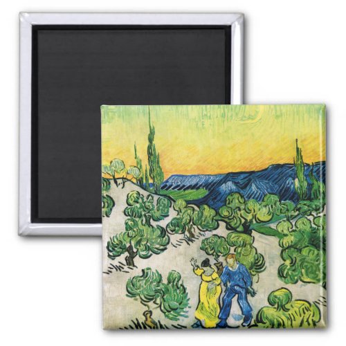 Landscape with Couple Walking by Vincent van Gogh Magnet