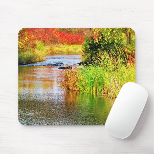 Landscape with Creek Peaceful Scenic Autumn View Mouse Pad