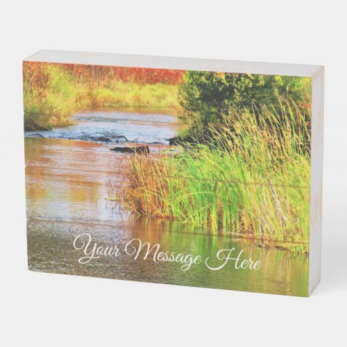 Landscape with Creek Peaceful Scenic Autumn View Wooden Box Sign