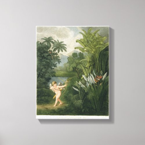 Landscape with Cupid aiming an arrow at a Parrot o Canvas Print