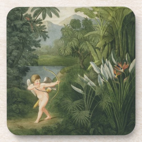 Landscape with Cupid aiming an arrow at a Parrot o Coaster