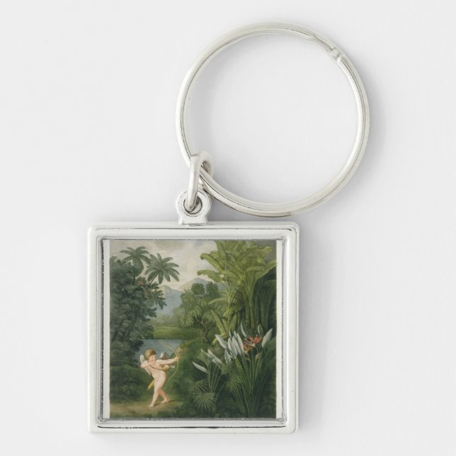 Landscape with Cupid aiming an arrow at a Parrot o Keychain (Front)