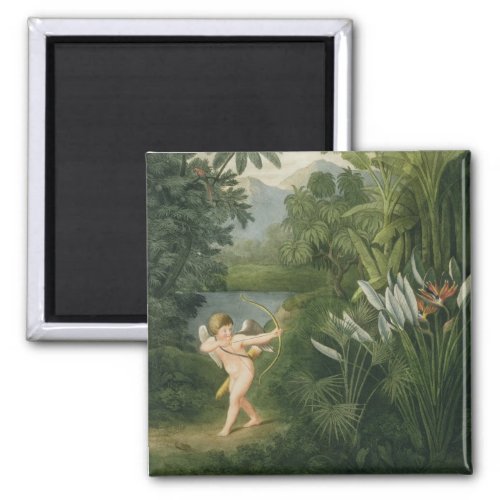 Landscape with Cupid aiming an arrow at a Parrot o Magnet