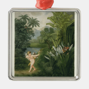 Landscape with Cupid aiming an arrow at a Parrot o Metal Ornament