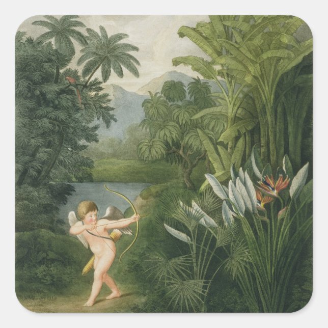 Landscape with Cupid aiming an arrow at a Parrot o Square Sticker (Front)
