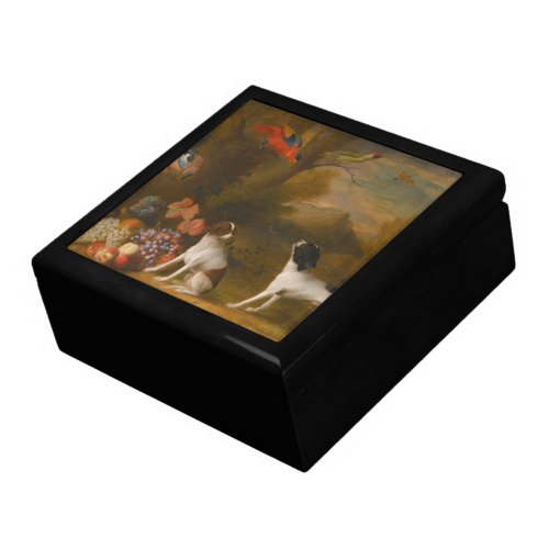 Landscape with exotic birds and two dogs gift box