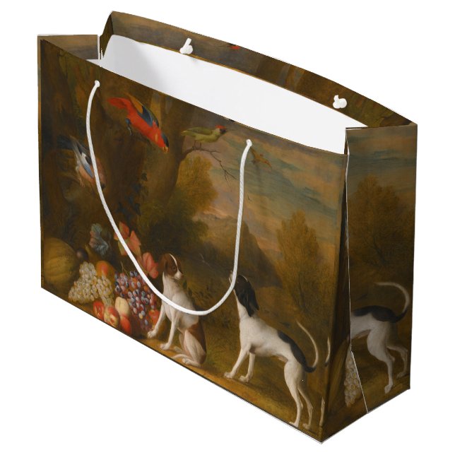 Landscape with exotic birds and two dogs large gift bag (Back Angled)