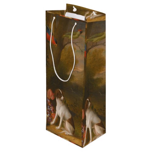 Landscape with exotic birds and two dogs wine gift bag