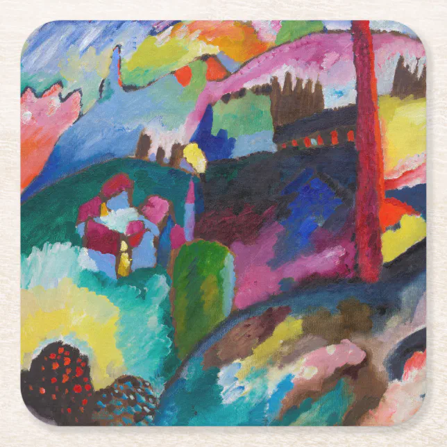 Landscape with Factory Chimney, Wassily Kandinsky Square Paper Coaster ...