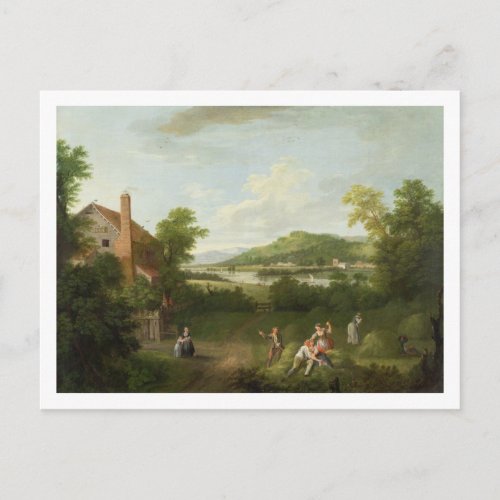 Landscape with Farmworkers c1730_40 oil on canv Postcard