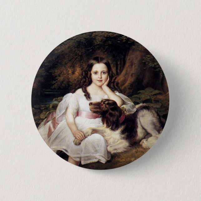 Landscape with Girl and Dog Pinback Button (Front)