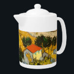 Landscape with House and PloughmaVincent van Gogh  Teapot<br><div class="desc">Landscape with House and Ploughman. Vincent Willem van Gogh. Landscape in bright warm colors. There is a house with a red roof by the road. Yellow fields go up the hillsides. In the field, a man with a horse is harvesting. Reproduction of famous works of art images in the public...</div>