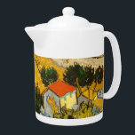 Landscape with House and PloughmaVincent van Gogh  Teapot<br><div class="desc">Landscape with House and Ploughman. Vincent Willem van Gogh. Landscape in bright warm colors. There is a house with a red roof by the road. Yellow fields go up the hillsides. In the field, a man with a horse is harvesting. Reproduction of famous works of art images in the public...</div>