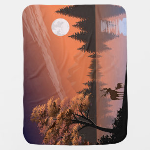 Landscape with Lake and Deers Illustration-51207 Baby Blanket