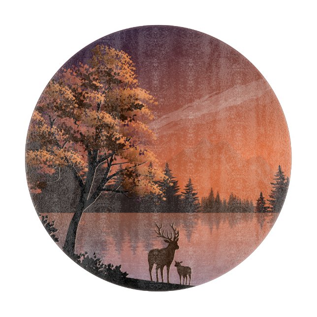 Landscape with Lake and Deers Illustration-51207 Cutting Board (Front)