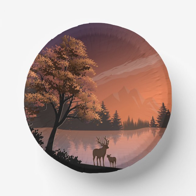 Landscape with Lake and Deers Illustration-51207 Paper Bowls (Front)
