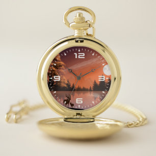 Landscape with Lake and Deers Illustration-51207 Pocket Watch