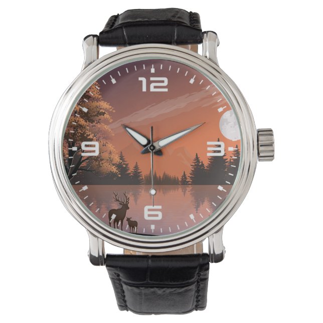 Landscape with Lake and Deers Illustration-51207 Watch (Front)