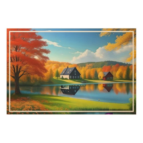 Landscape with Lake Cottage Trees  Wood Wall Art