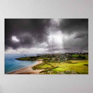 Landscape with light beam onto golf course poster