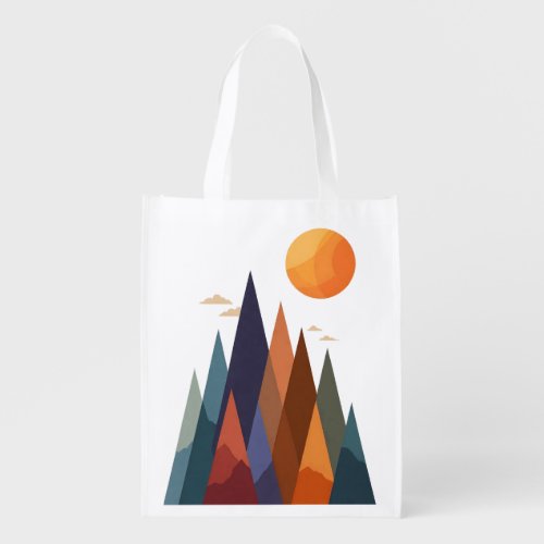 Landscape With Mountains and Sun Grocery Bag