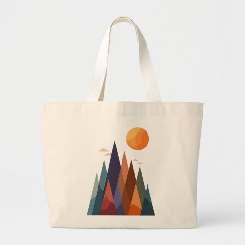 Landscape With Mountains and Sun Large Tote Bag