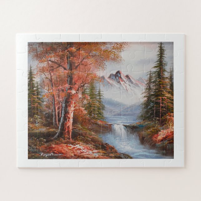 Landscape with mountains and waterfall jigsaw puzzle (Horizontal)