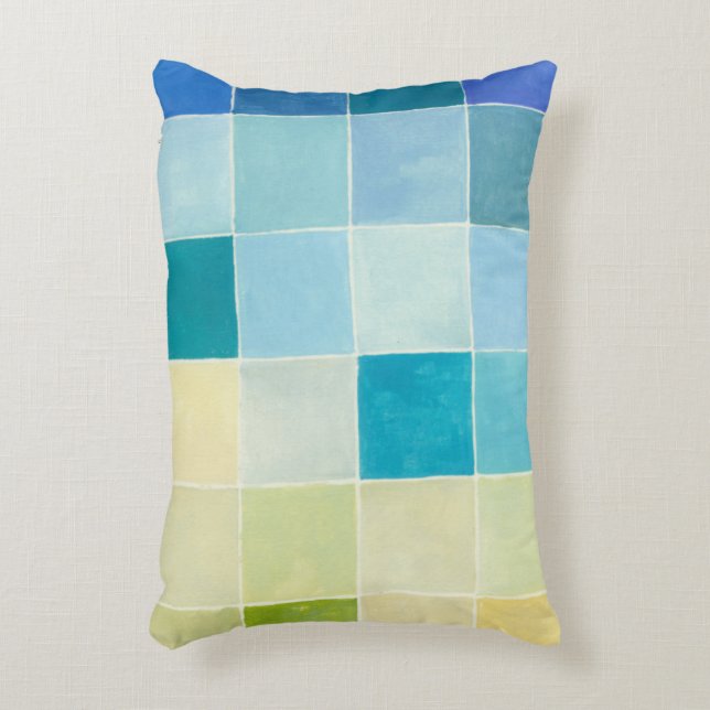 Landscape with Multicolored Pixilated Squares Accent Pillow (Front(Vertical))