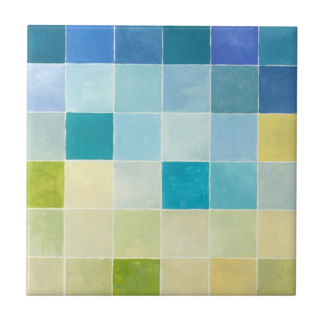 Landscape with Multicolored Pixilated Squares Ceramic Tile (Front)