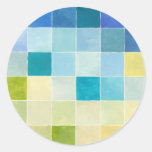 Landscape with Multicolored Pixilated Squares Classic Round Sticker